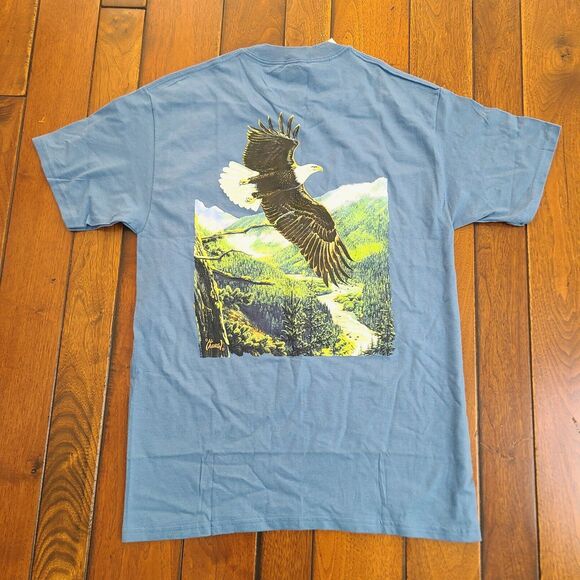 AL AGNEW T-Shirt Men's Size M Bald Eagle Mountain River Blue Pocket NEW w/ Tags - Picture 1 of 10